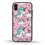 Wholesale iPhone XS / X Design Tempered Glass Hybrid Case (Unicorn Rainbow)